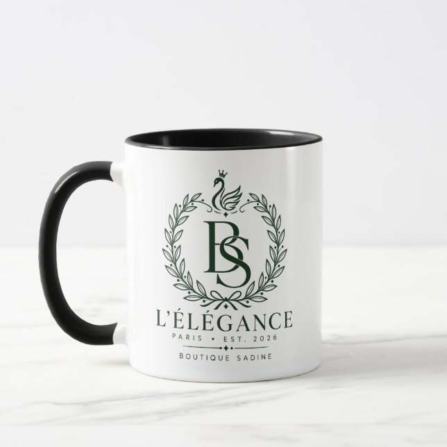 L'Élégance Green Heritage Laurel Monogram Two-Tone Mug (Left)