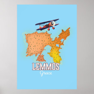Lemmos Greek Map Illustrated travel poster