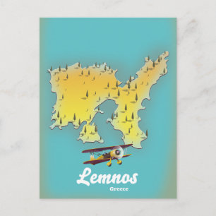 Lemnos greece retro map postcard