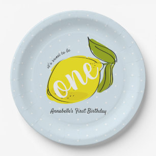 Lemon 1st Birthday Light Blue Paper Plate