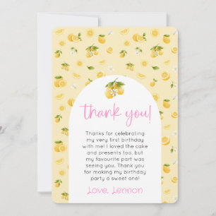 Lemon 1st Birthday Photo Thank You Invitation