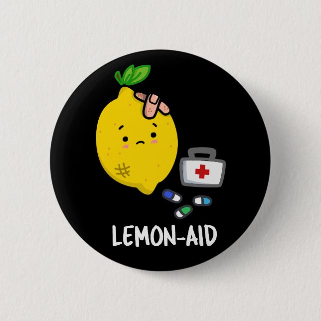 Lemon-aid Funny First Aid Lemon Pun Dark BG 6 Cm Round Badge (Front)