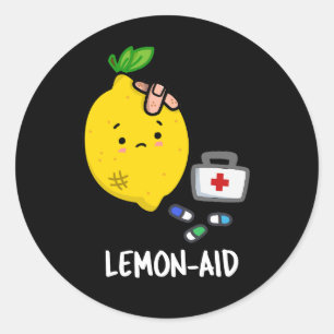 Lemon-aid Funny First Aid Lemon Pun Dark BG Classic Round Sticker