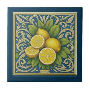 Lemon Almafi Blue Mediterranean Art Nouveau Ceramic Tile