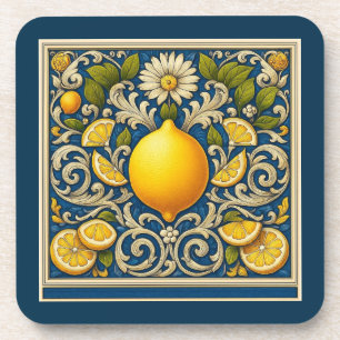 Lemon Almafi Blue Mediterranean Art Nouveau Coaster