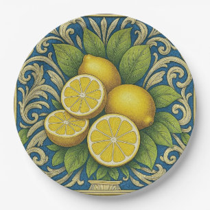 Lemon Almafi Blue Mediterranean Art Nouveau Paper Plate