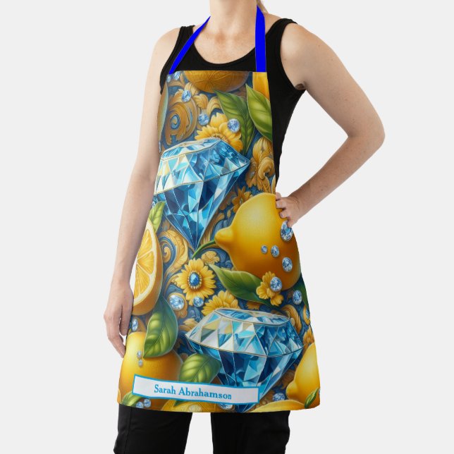 Lemon Amalfi Mediterranean Tiles Diamonds Apron (Insitu)
