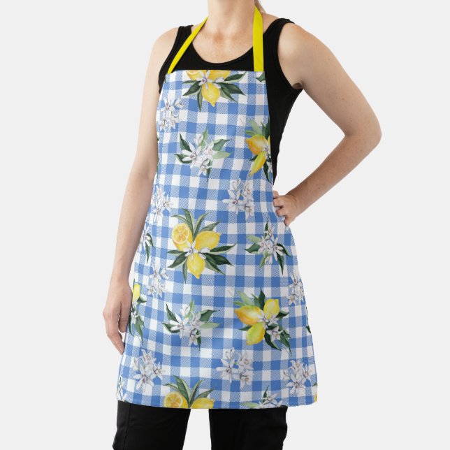 Lemon and Blue Gingham Apron for Summer (Insitu)
