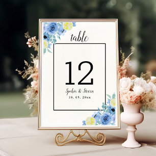 Lemon and Blue Mediterranean Wedding Table Number