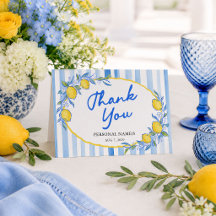 Lemon and Blue Striped Thank You 