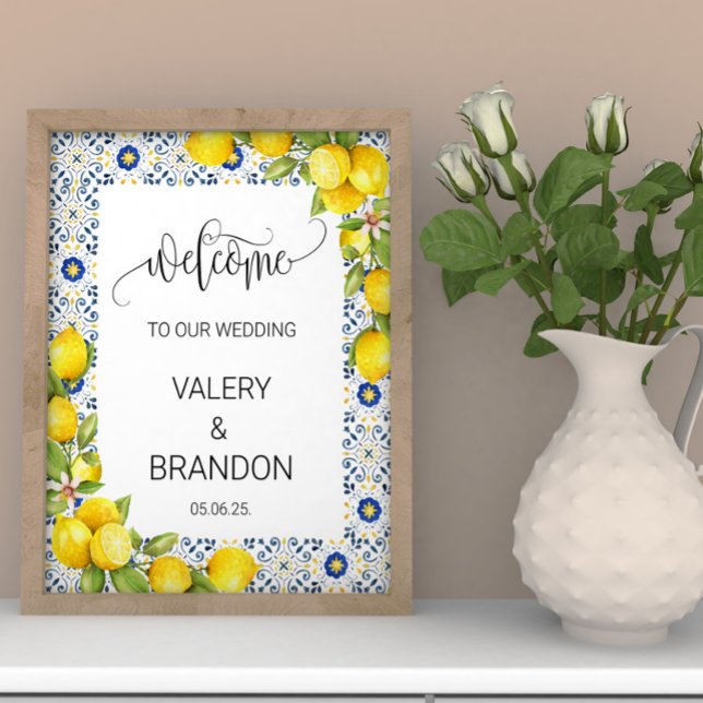 Lemon and Blue Tiles Wedding Welcome Sign (Creator Uploaded)