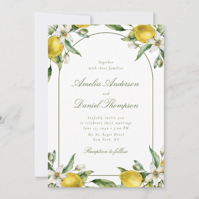 Lemon and Floral Frame Wedding Invitation (Front)