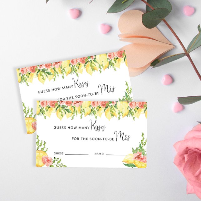 Lemon and Floral Guess How Many Kisses Game Enclosure Card (Creator Uploaded)
