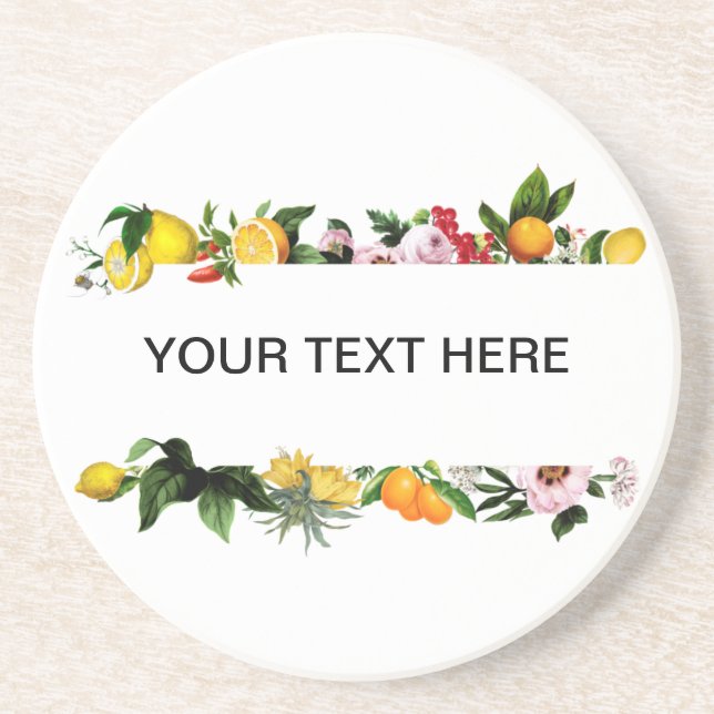 Lemon and fruit frame custom text  stone coaster (Front)