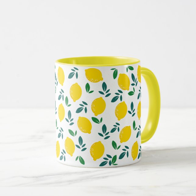 Lemon and Green Leaves Pattern Mug (Front Right)