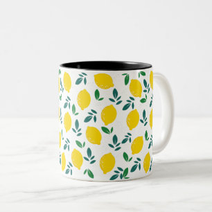 Lemon and Green Leaves Pattern Two-Tone Coffee Mug