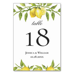 Lemon and Greenery Stylish Wedding Table Number