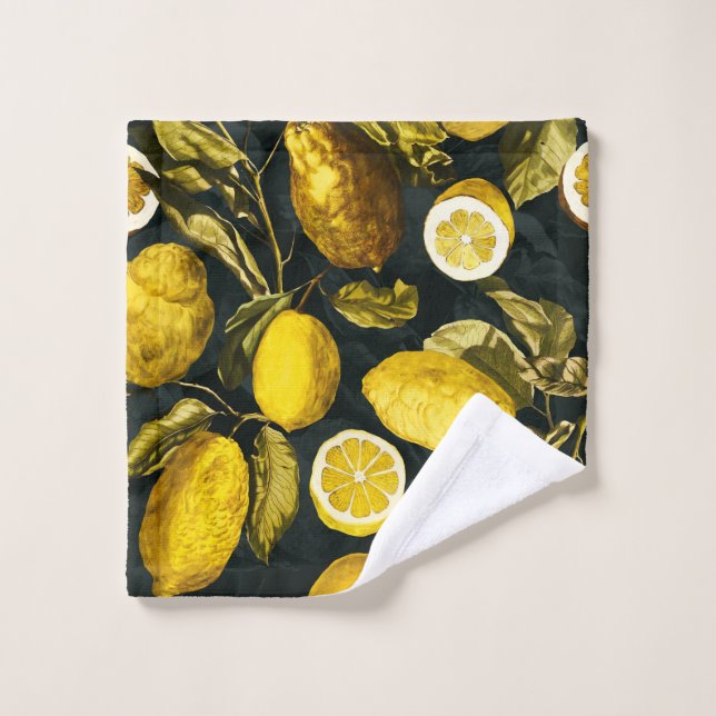 Lemon and Leaf Pattern V Bath Towel Set (Wash Cloth)