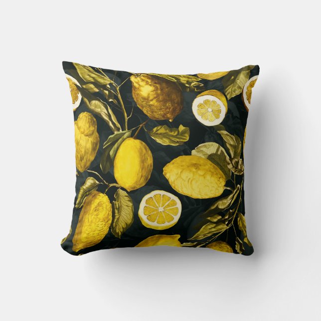 Lemon and Leaf Pattern V Cushion (Front)