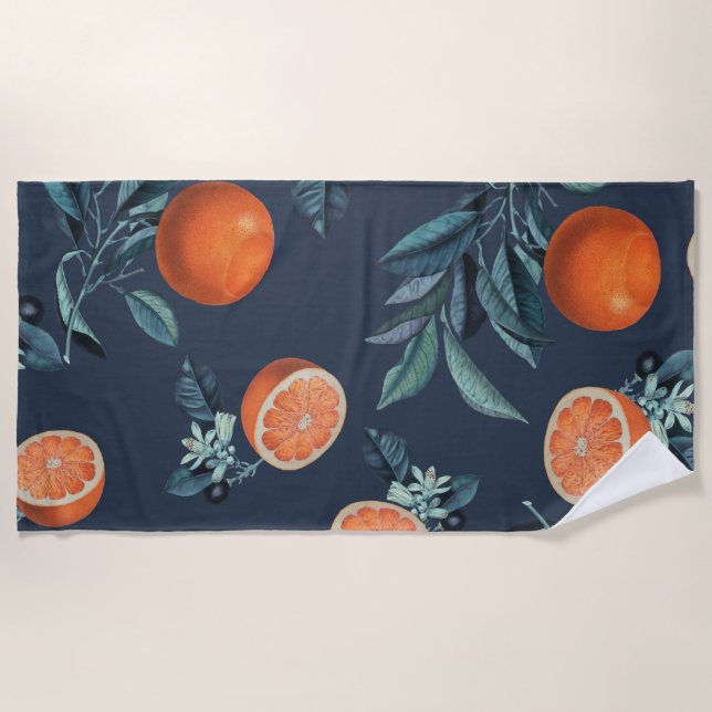 Lemon and Leaf Pattern VI Beach Towel (Front)