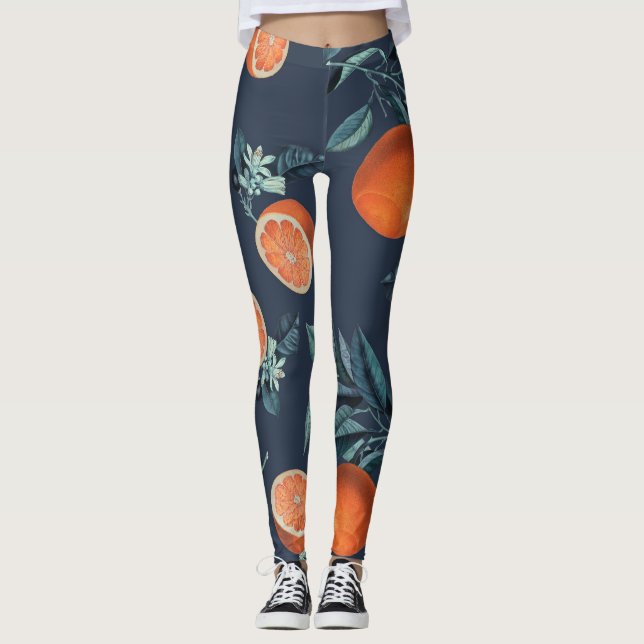 Lemon and Leaf Pattern VI Leggings (Front)