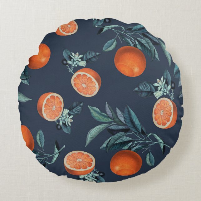 Lemon and Leaf Pattern VI Round Cushion (Front)
