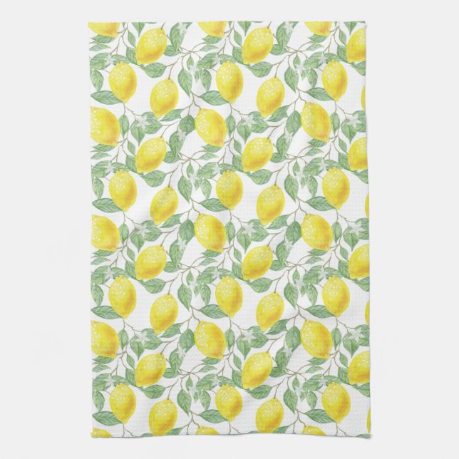 Lemon and Leaves Pattern Tea Towel (Vertical)