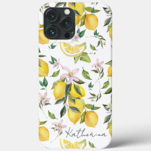 Lemon and Leaves Pattern with YOUR NAME  iPhone 13 Pro Max Case