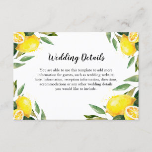 Lemon and Leaves Wedding Details Info Enclosure Card