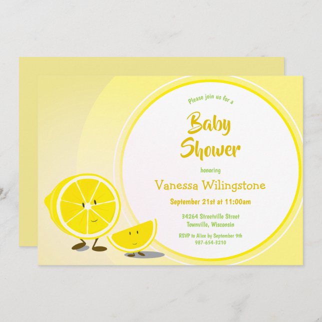 Lemon and Lemon Slice Baby Shower Invitation (Front/Back)