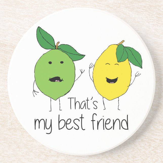 Lemon and Lime Best Friends BFF Lemon Art Besties Coaster (Front)