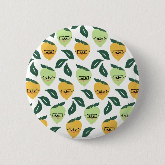 Lemon and Lime Citrus Cartoon Illustration 6 Cm Round Badge (Front)