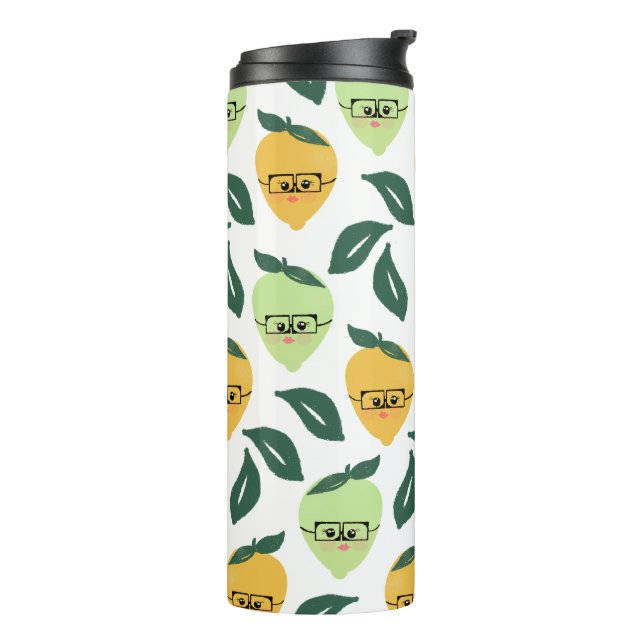 Lemon and Lime Citrus Cartoon Illustration Thermal Tumbler (Rotated Left)