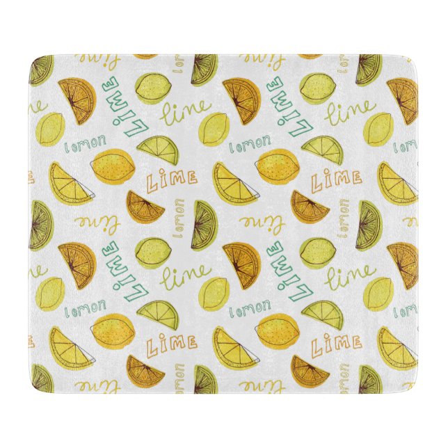 Lemon and Lime Fruit Pattern Cutting Board (Front)