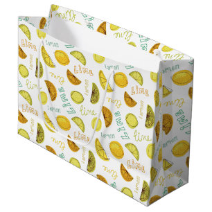 Lemon and Lime Fruit Pattern Large Gift Bag