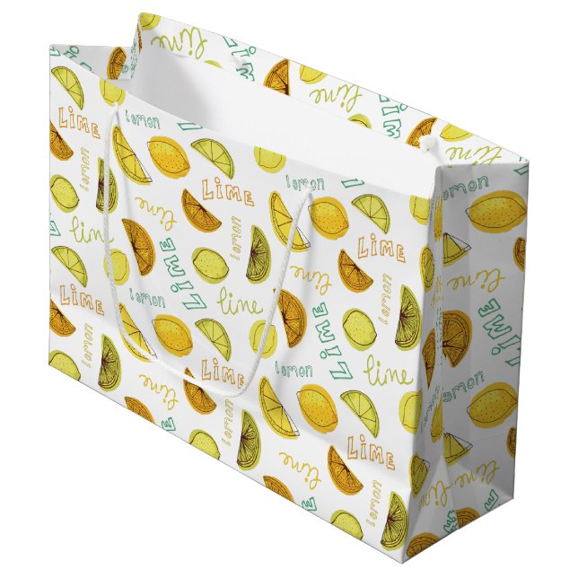 Lemon and Lime Fruit Pattern Large Gift Bag (Front Angled)