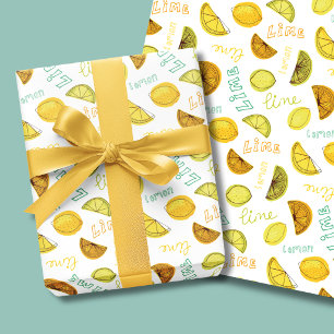 Lemon and Lime Fruit Pattern Wrapping Paper Sheet