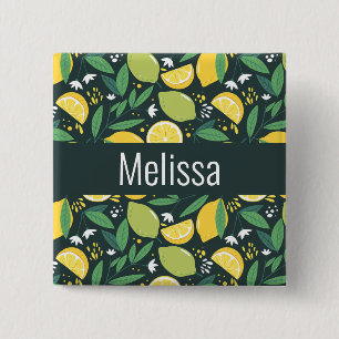 Lemon and Lime Green and Yellow Fruit Pattern 15 Cm Square Badge