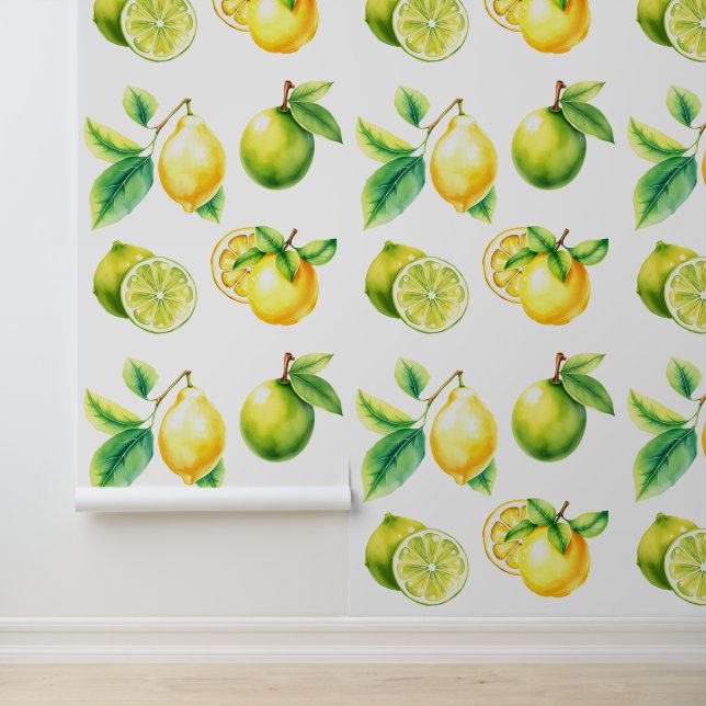 Lemon and Lime Kitchen Yellow and Green Citrus Wallpaper (Application)