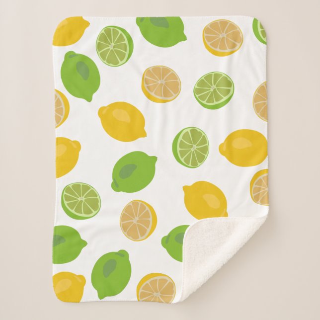 Lemon and Lime Pattern Kids Sherpa Blanket (Front)
