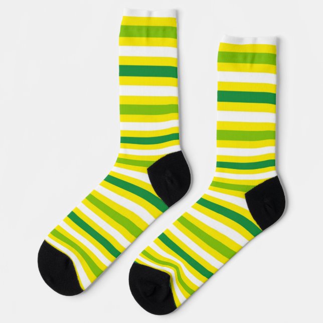 Lemon and LIme - Yellow Green White Striped Socks (Left)