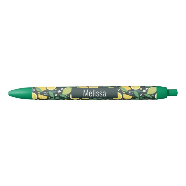 Lemon and Limes Fruit Pattern in Green and Yellow  Black Ink Pen (Front)