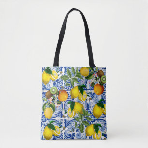 Lemon and Mediterranean Tiles Tote Bag