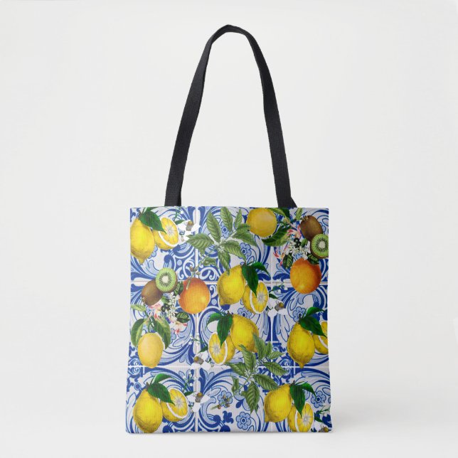 Lemon and Mediterranean Tiles Tote Bag (Front)