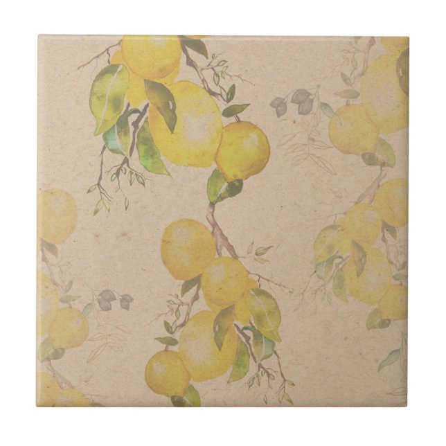 Lemon and Olive Ceramic Tile (Front)