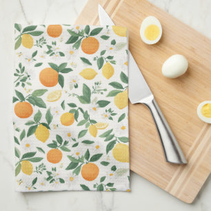 Lemon And Orange Citrus Pattern Tea Towel