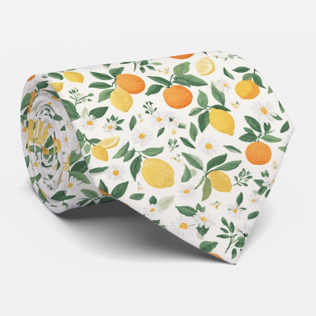 Lemon And Orange Citrus Pattern  Tie (Rolled)
