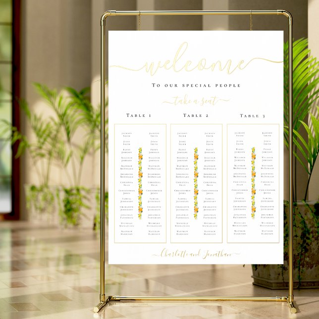 Lemon and Orange Citrus Wedding Seating Chart Gold (Lemon and orange citrus gold foil wedding seating chart)