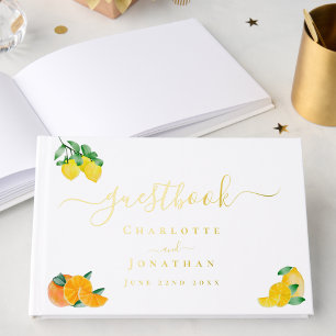 Lemon and Orange French Citrus Wedding Gold Foil Guest Book