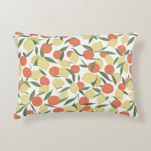 Lemon and orange fruits with leaves on white backg decorative cushion
